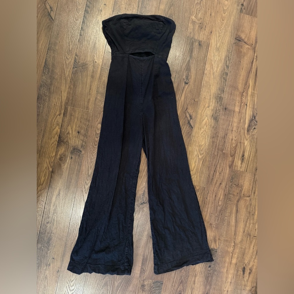 Free People Black Strapless Wide Leg Cut Out Jumpsuit